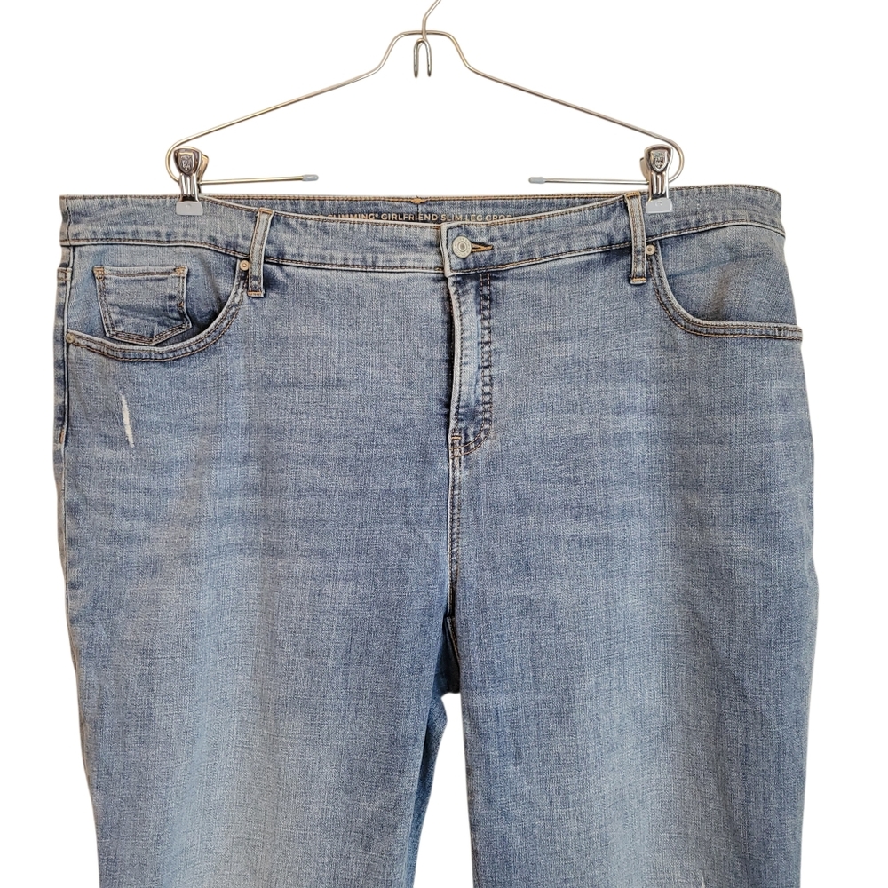 Chico's So Slimming Girlfriend Crop Jeans Sz 20| Fringe Striped Cuff Slim Leg - Picture 6 of 11